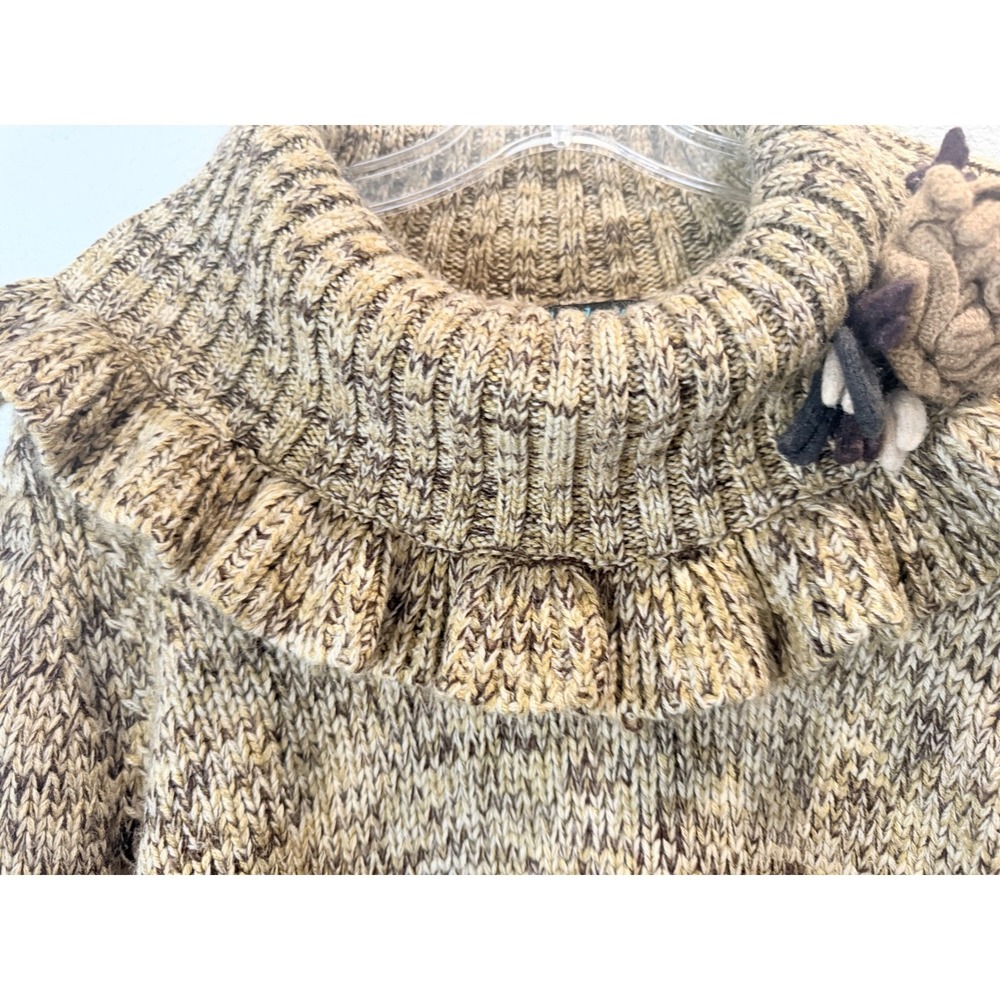 Lindsay Ruffle Collar Bell Sleeve Boho Cottagecore Chunky Sweater Womens Brown M - Picture 4 of 10
